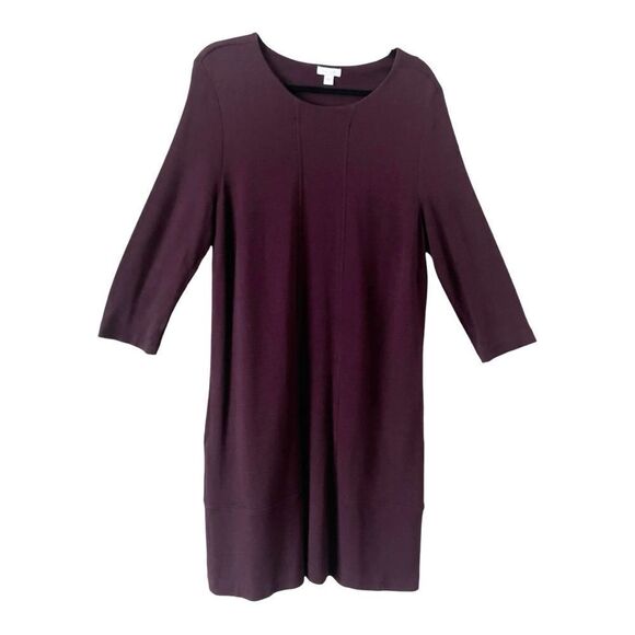 J. Jill Ponte 3/4 Sleeve Burgundy Herringbone Knit Pockets Shift Dress Large - Picture 1 of 7